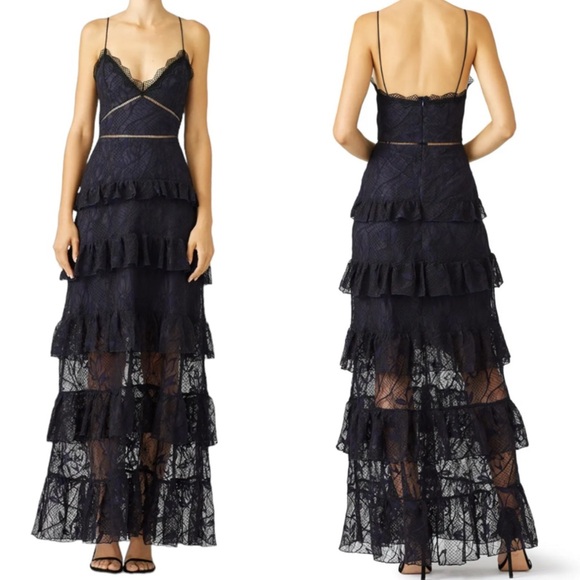 NICHOLAS Dresses & Skirts - Nicholas Iris Lace Tiered Ruffle Maxi Dress Navy Size 6